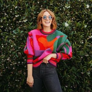 Farm Rio Abstract Scarf Sweater XS NWT